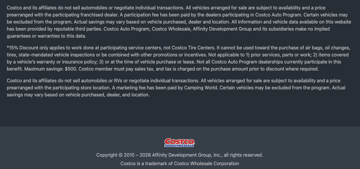 Costco Auto Disclaimer